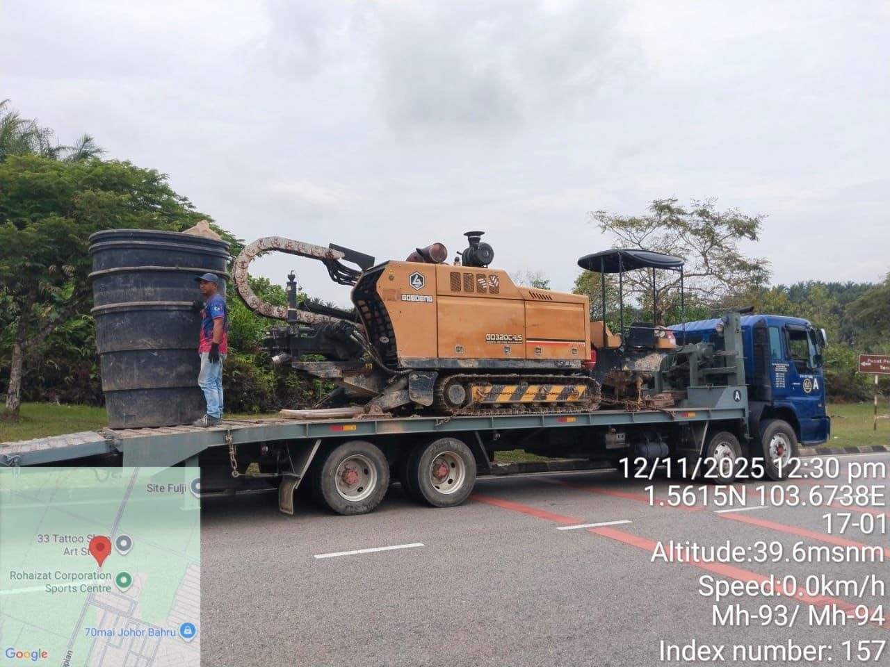 HDD equipment being transported for underground utility works in Johor.